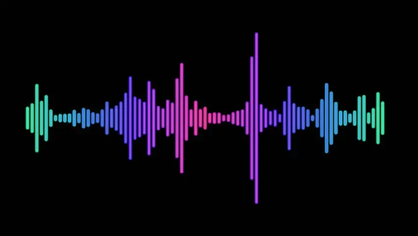 Chaotic and noisy audio waveform graphic.