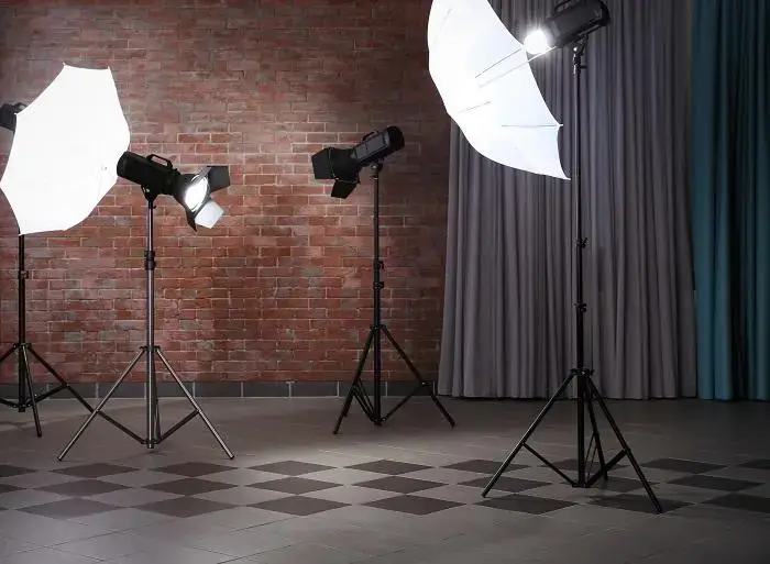 A diagram illustrating the classic three-point lighting setup for video production.